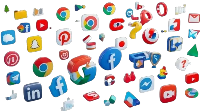 Imagem 3D de ícones de redes sociais