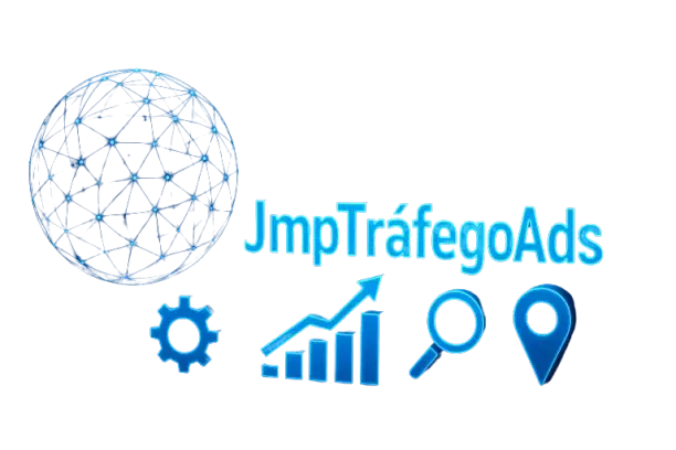 Imagem da JmpTráfegoAds com um globo e ícones abaixo.
